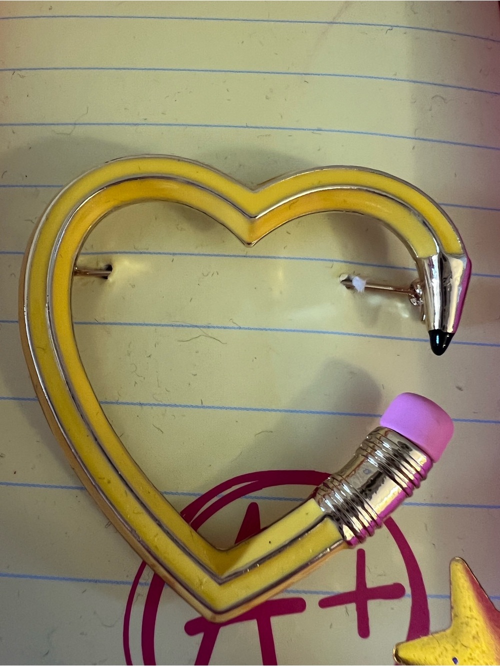 Betsey Johnson Yellow Heart Pencil Pin with Pink Eraser - Picture 9 of 16